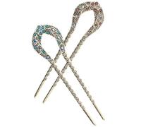 ibasenice 2pcs Vintage Hairpin Hair Dovetail Stick Double Prong Design Inlaid Crystal Beads Structure Fashionable Elegant Hair Accessories for Women Wedding Party Banquet