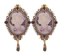 ibasenice 2pcs Vintage Lady Brooch Pin Set with Rhinestone Purple Crystal, Retro Embossed Queen Head Lapel Pins for Women’s Dress Accessories and Special Occasion Corsage