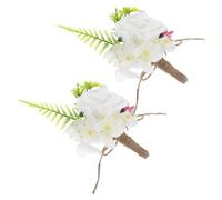 ibasenice 2Pcs White PE Artificial Rose Boutonniere Set for Groom Bridegroom Wedding Corsage Banquet Decoration Pins