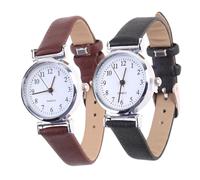ibasenice 2pcs Women Quartz Wristwatch Set Chic Casual Analog Watches Black White and Brown Leather Straps for Students Everyday Wear