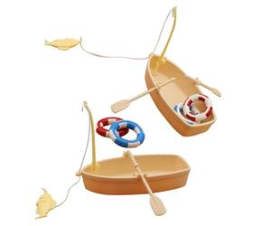ibasenice 2sets Decorative Tiny Fishing Boat Model Mini House Landscaping Props Plastic Fishing Tool Set