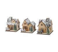 ibasenice 3 Pcs Christmas Village House Decorations LED Light Up Wooden Rustic Xmas Village Houses for Holiday Table Centerpieces Portable Winter Home Office Decor