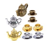 ibasenice 3 Sets Miniature Dollhouse Tea Cup and Teapot Set Metal Kitchen Accessories for Dollhouse Decor Antique Copper Gold