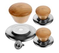 ibasenice 3 Sets Universal Pot Lid Handles Replacement Knob with Stainless Steel Base and Wooden Top, Compact Kitchen Accessories Preventing Hot Lid Burns, Classic Shape for Easy Cookware