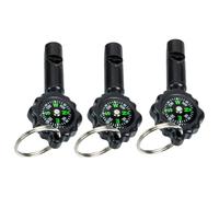 ibasenice 3pcs Black Abs Compass Design Whistle with Keychain and Lanyard for Outdoor Survival Use, Deafening Loud and Crisp High Tones, Camping and Hiking Safety Accessory