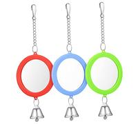 ibasenice 3pcs Double-sided Round Bird Mirrors with Bells Engaging Cage Toys for Parrots Parakeets Cockatiels Encourage Reflection Interaction Lightweight with Crisp Sound