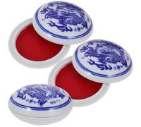 ibasenice 3pcs Dragon Pattern Ink Pad Ceramic Box Small Size Smooth Surface Retro Chinese Style Drawing Ink Pad Practical Calligraphy Supply Good