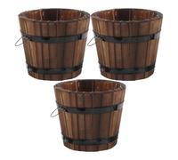 ibasenice 3pcs Garden Plant Pot Wooden Barrel Bucket Vintage Rustic Solid Carbonized Wood Barrel Planters Sturdy Versatile Use with Drainage Holes for Home Decor Urban Gardening Brown Coffee