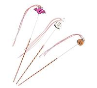 ibasenice 3Pcs Halloween Themed Interactive Cat Teaser Sticks with Pumpkin Ghost Bat Tassels and Bells Multifunctional Indoor Kitten for Training and Stress Relief