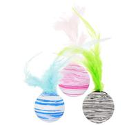 ibasenice 3Pcs Interactive Cat Balls with Teasers for Indoor Cats Creative Kitten for Stress Relief and Play Multi Color Chase Balls for Healthy Pet Entertainment Random Color