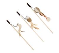 ibasenice 3Pcs Interactive Cat Teaser Sticks Natural with Bells Includes Mouse Ball and Bird Fun Cat Plaything for Training and Exercise Happy and Healthy