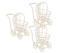 ibasenice 3pcs Mini Metal Wire Doll Strollers with Storage Basket Pram Accessories for Dollhouse Decoration and Pretend Play for Collectors and Display
