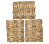 ibasenice 3pcs Natural Woven Bed Mats for Rabbit Guinea Pig Hay Mat Sleeping Pad Small Animal Straw for Bunny Cage Indoor