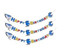 ibasenice 3PCS Shark Birthday Party Banner Ocean Beach Under the Sea Theme Decorations for Boys with Sea Animal Bunting Flags for Indoor Outdoor Use