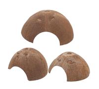 ibasenice 3Pcs Small Reptile Caves Natural Coconut Shell Hideouts Terrarium Decorations Reptile Shelter for Lizards Geckos Snakes Amphibians Safe Resting Spots