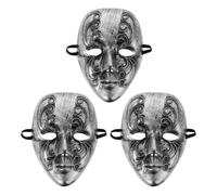 ibasenice 3pcs Venetian Carnival Full Face Plastic Mask | Silver Vintage Style, Lightweight Breathable Comfort, Themed Event Wardrobe, Artistic Flair for Men and Women