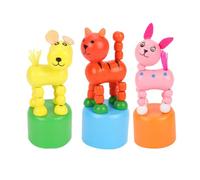 ibasenice 3pcs Wooden Animal Finger Puppet Toy Spring Rocking Educational Playthings for Nursery Kindergarten and Decoration