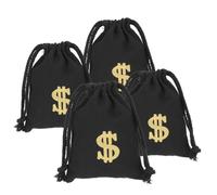 ibasenice 4 Pcs Black Cotton Linen Money Bag Drawstring Pouches Gold Sign, Small 13x18cm Snack and Party Favor Bags for Wrapping and Storage