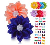 ibasenice 40pcs Dog Hair Bows Rubber Bands Small Size Pet Hair Accessories Bow for Small Dogs and Puppies Girl Floral and Bowknot Design for Grooming and Dress up Random Color
