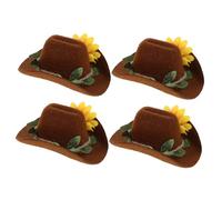 ibasenice 4PCS Adjustable Miniature Pet Cowboy Hat Lightweight Felt Western Headgear with Floral Design for Small Animals Photo Shoot Props for Hamsters Guinea Pigs Birds Party Costume