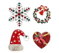 ibasenice 4pcs Christmas Themed Rhinestone Brooch Set, Decorative Xmas Clothing Pins Wreath, Snowflake, Heart and Santa Hat Designs, Festive Accessories for Women’s Holiday Outfits
