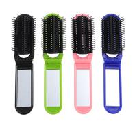 ibasenice 4pcs Folding Hair Comb with Mirror Portable Mini Travel Hair Brush Set Made of Sturdy Pp and Glass, Compact Design for On-the-go Styling and Grooming Random Color