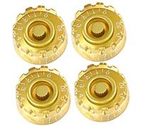 ibasenice 4pcs Gold Gear Style Guitar Potentiometer Knobs White Letters Plastic Volume Caps for Electric Guitar and Bass Replacement Control Knobs and Tone