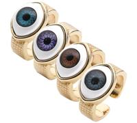 ibasenice 4pcs Gold Plated Copper Evil Eye Open Rings for Men and Women, Punk Vintage Statement Finger Rings, Creative Adjustable Protection Jewelry for Casual and Streetwear
