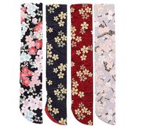 ibasenice 4pcs Japanese Style Folding Hand Fan Bag Set Lightweight Silk Cloth Fan Protector Pouch with Pretty Vintage Floral Pattern for Weddings and Christmas Packing