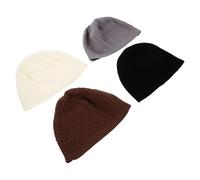 ibasenice 4pcs Mens Knit Kufi Hats Winter Beanie Caps Lightweight Warm Muslim Caps for Prayer Casual Wear Soft African Style for Everyday Use