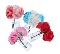 ibasenice 4pcs Miniature Dollhouse Flower Vases with Soft Pink Artificial Roses Compact Glass Bud Vase for DIY Crafts Fairy Garden Decor Desk and Display Cabinet Ornament