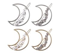 ibasenice 4pcs Moon Hair Barrettes Hollow Headdress Pearl Rhinestone Ergonomically Designed Zinc Alloy Hair Pins in Golden and Silver Not Easy to Loosen for Women
