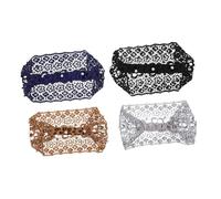 ibasenice 4pcs Pearl Beaded Lace Headband Set Wide Hollow Vintage Hairbands for Women Girls Elastic Hair Accessories for Daily Wear Travel and Special Occasions