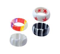 ibasenice 4Pcs Resin Finger Rings Layered Horizontal and Vertical Stripes, Square Star Pattern Decorative Fashion Rings for Women, Random Color Styles Stackable Jewelry