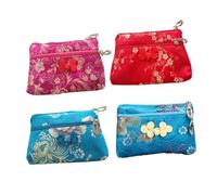 ibasenice 4pcs Silk Coin Purse Brocade Zippered Change Pocket Women’s Small Storage Organizer Random Pattern for Travel and Daily Use