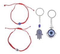 ibasenice 4pcs Stylish Evil Eye Bracelet with Braided Rope and Alloy Glazes, Unique Turkish Evil Eye Jewelry with Keychain, Multiple Combinations for Longevity and Spiritual Protection