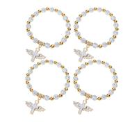 ibasenice 4pcs White Gilding Acrylic Cross Bracelets Wings Design, Alloy Religious Wristbands, Charming Hand Decor Suitable for Shower and Party Accessories