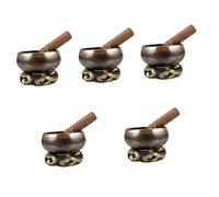 ibasenice 5 Sets Tibetan Singing Bowl Meditation Wooden Mallet Decorative Buddhism Bowl Multi-function Handicraft Random Color