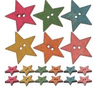ibasenice 50Pcs Wood Buttons for Craft Five-Pointed Star Shaped Buttons 25Mm Two Holes Colorful Chic Wooden Material Practical to Use Not Easy to Decay and Deform