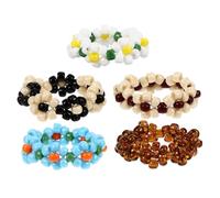 ibasenice 5pcs Beaded Flower Rings Elastic Stretch Floral Jewelry for Women Colorful Bohemian Style Daily Wear Accessories Random Color