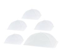 ibasenice 5pcs Foldable White Mesh Food Covers with Steel Wire Frame, Protective Dish Nets for Home and BBQ, Heat-Resistant Collapsible Food Cover Set