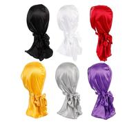 ibasenice 6pcs Elastic Silk Pirate Turban Caps Breathable Headwraps for Chemotherapy Women Sleep Hair Loss, Lightweight Long Tail Bandanas Mixed Colors