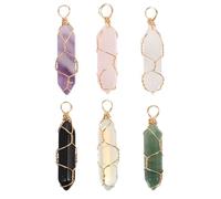 ibasenice 6pcs Natural Stone Crystal Hexagon Pendants Copper Wire Wrapped DIY Necklace Accessories with Amethyst, Rose Quartz, Quartz, Opal, Blue Sandstone, and Dendritic Agate for Women
