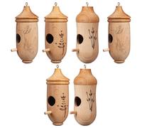 ibasenice 6pcs Rustic Wooden Hummingbird Houses outside Hanging, Wood Hut Shape Bird Nesting Boxes Supporting Multiple Hummingbirds, Easy Installation for Backyard and Farmhouse Garden