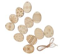 ibasenice 75pcs Wooden Easter Egg DIY Hanging Tags with Pre-Cut Hole, Write Or Paintable Mixed Style Craft Supplies for Easter Party and DIY Crafts Assorted Style
