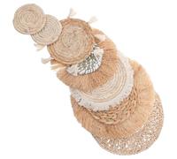ibasenice 7pcs Handwoven Rustic Boho Wall Basket Decor Made of Raffia Grass and Cotton, Circular Flat Woven Macrame Wall Art for Living Room and Bedroom Housewarmings