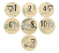 ibasenice 7Pcs Wooden Growth Markers, Double-Sided Photo Props for Newborns, Monthly Signs for Boys, Shower Set, Natural Wood Discs for Memory