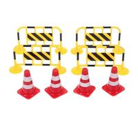 ibasenice 8pcs Traffic Roadblocks with Yellow Iron Barricades and Red Cones Realistic Traffic Sign Models for Educational Pretend Play and Interactive Learning