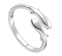 ibasenice Adjustable Wiredrawing Pisces Ring for Women, Silver Open Band Finger Jewelry, Chic Simple Female Statement Ring for Daily Wear
