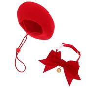 ibasenice Adjustable Woolen Pet Beret and Bow Tie Collar Set with Bell for Small Dogs and Cats Soft Cozy Costume Accessories for Parties and Outdoor Events Fit Easy to Clean